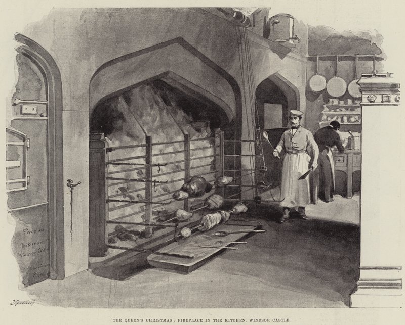 A királynő karácsonya, kandalló a konyhában, Windsori kastély alkotó: William Crimea Simpson
