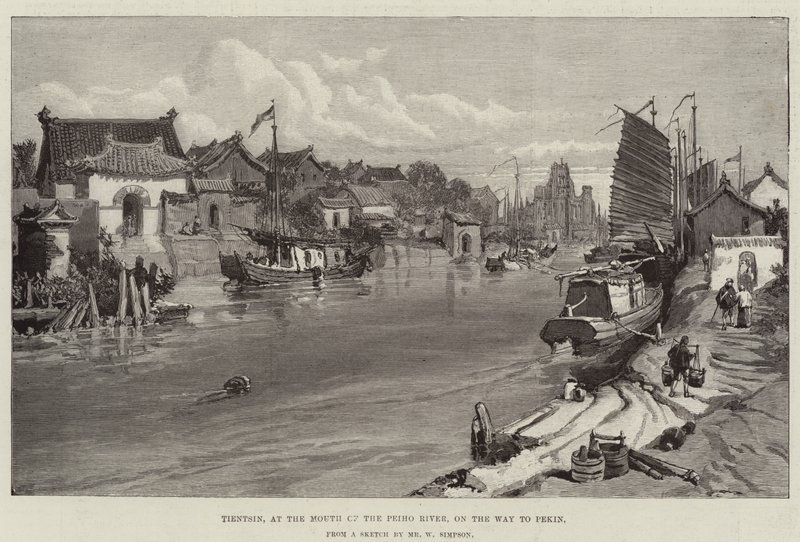 Tientsin, a Peiho folyó torkolatánál, a Pekin felé vezető úton alkotó: William Crimea Simpson