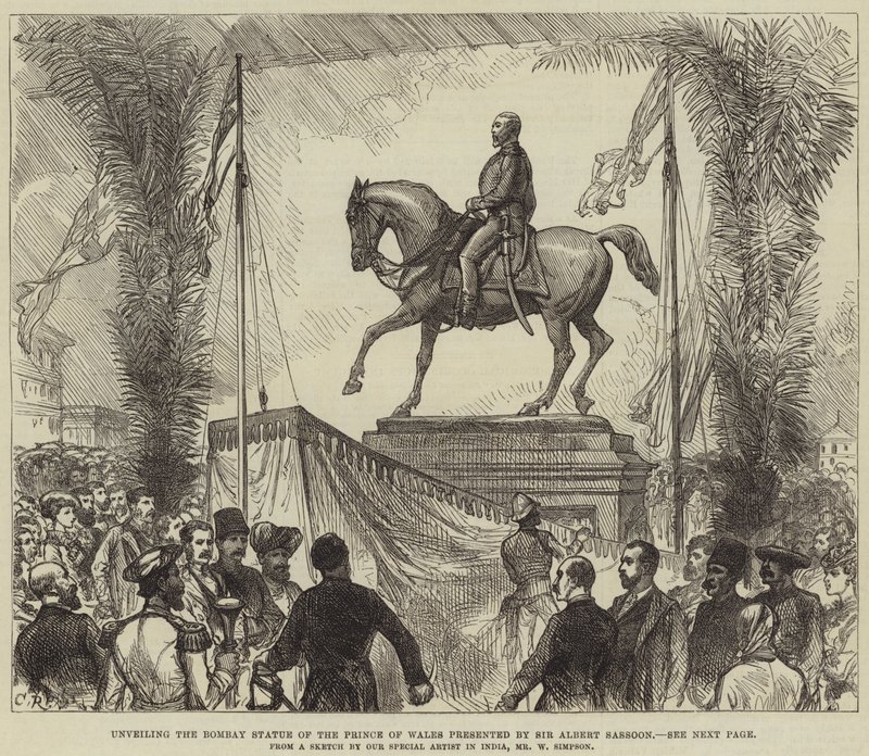 Sir Albert Sassoon bemutatta a walesi herceg Bombay-szobrának leleplezését alkotó: William Crimea Simpson