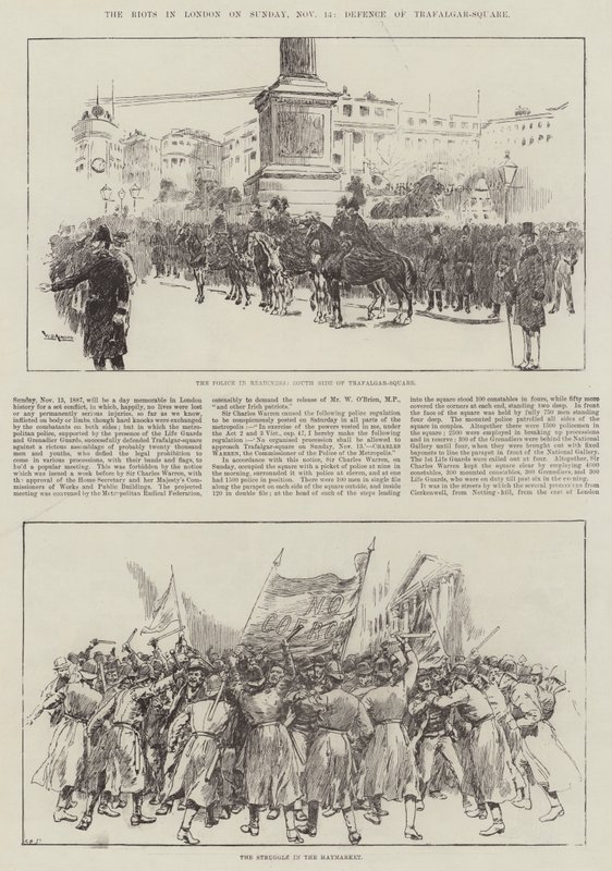 A londoni zavargások november 13-án, vasárnap, a Trafalgar-tér védelme alkotó: William Douglas Almond