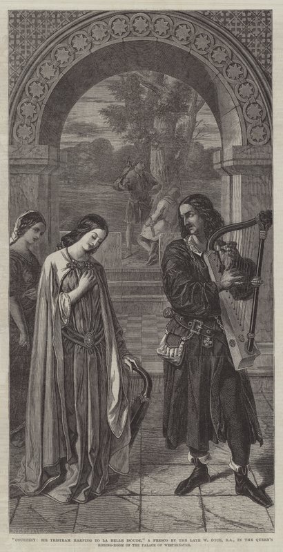 Sir Tristram jóvoltából La Belle Isoude-nak hárpel alkotó: William Dyce