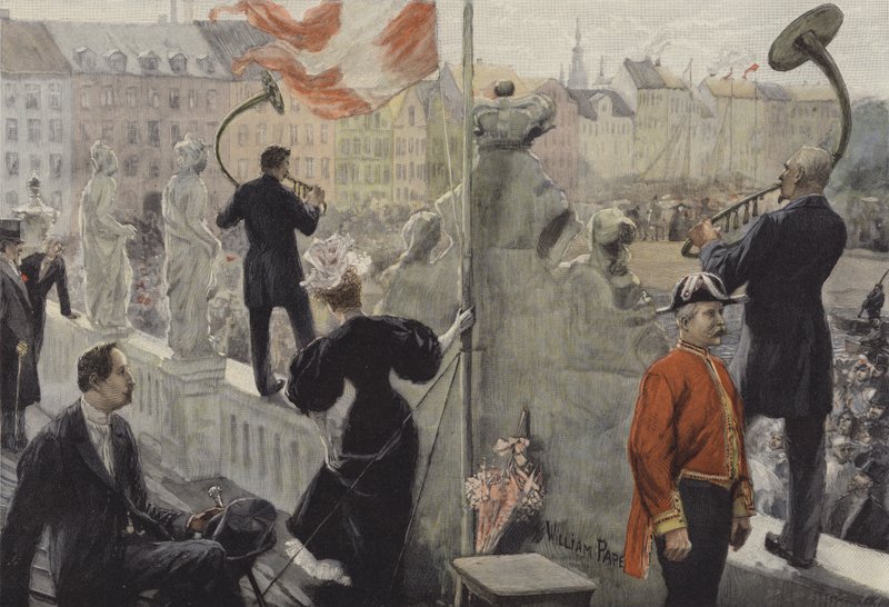 Trombitások a koppenhágai Néprajzi Múzeum tetején a nyár napján alkotó: William Friedrich Georg Pape
