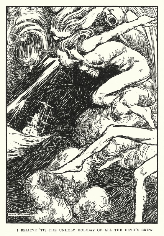 Azt hiszem, "ez az ördög legénységének szentségtelen ünnepe". alkotó: William Heath Robinson