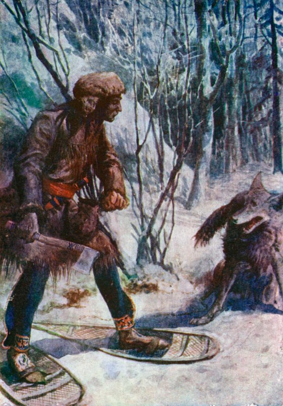 Egy nagy farkas közeledik felé, és szinte a lába elé száll alkotó: William Henry Charles Groome