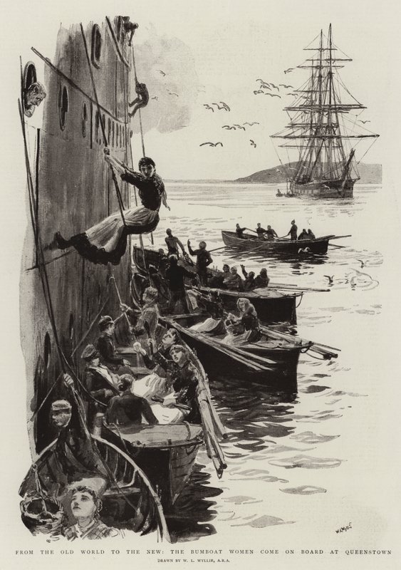Az óvilágtól az újig a Bumboat Women fedélzetére érkezik Queenstownban alkotó: William Lionel Wyllie