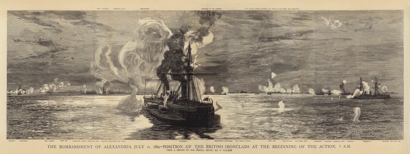 Alexandria bombázása, 1882. július 11., a brit vaskalaposok helyzete az akció kezdetén, reggel 7 óra alkotó: William Lionel Wyllie