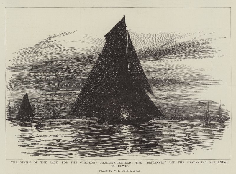 A Meteor Challenge-Shield verseny vége, a Britannia és a Satanita visszatér Cowesba alkotó: William Lionel Wyllie