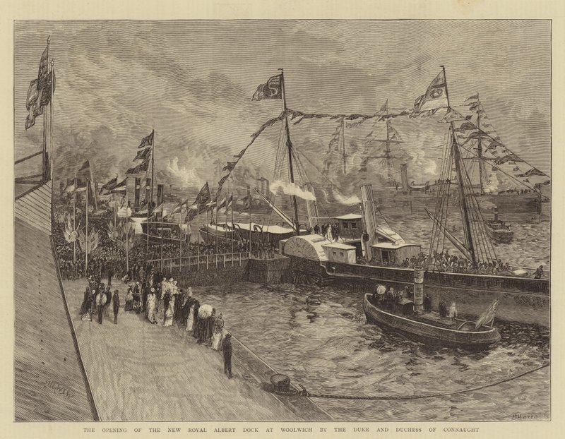 Connaught hercege és hercegnője megnyitotta az új királyi Albert dokkot Woolwichban alkotó: William Lionel Wyllie