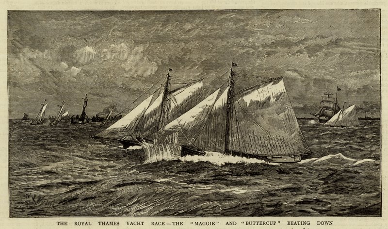 A Royal Thames Yacht Race, a Maggie és a Buttercup legyőzése alkotó: William Lionel Wyllie