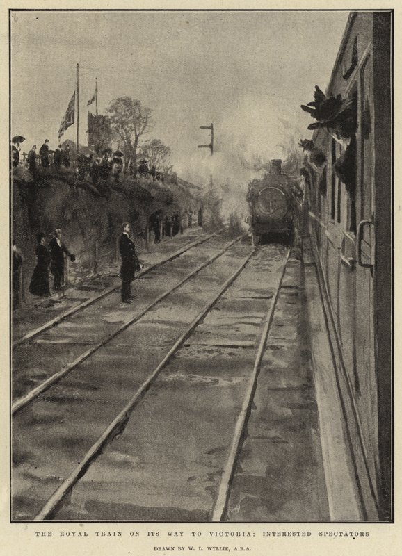 A királyi vonat úton Viktória felé, érdeklődő nézők alkotó: William Lionel Wyllie