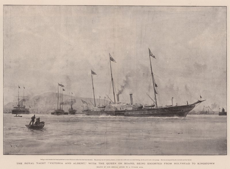 A Viktória és Albert királyi jacht, a királynővel a fedélzeten, Holyheadből Kingstownba tartanak. alkotó: William Lionel Wyllie