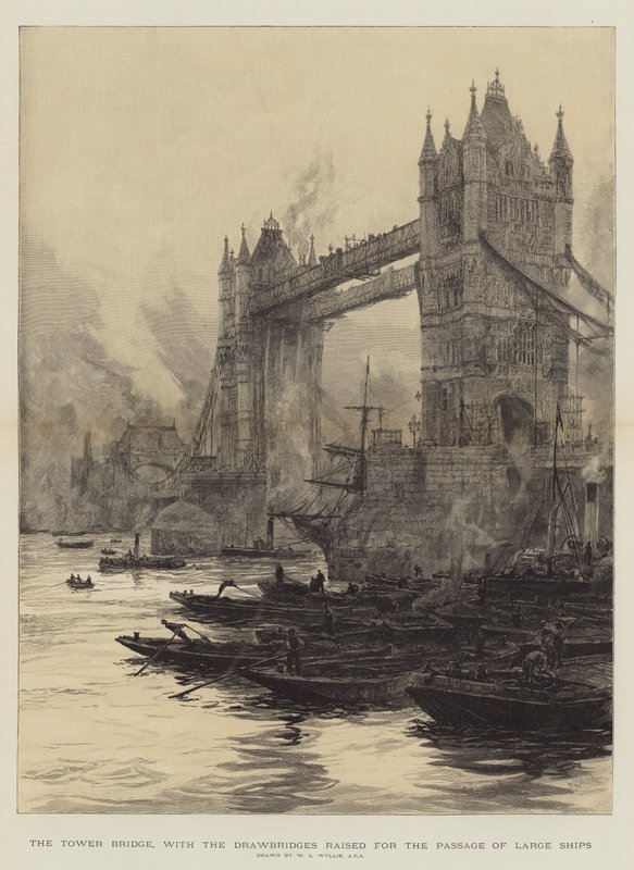 A Tower Bridge, a nagy hajók áthaladására emelt felvonóhíddal alkotó: William Lionel Wyllie
