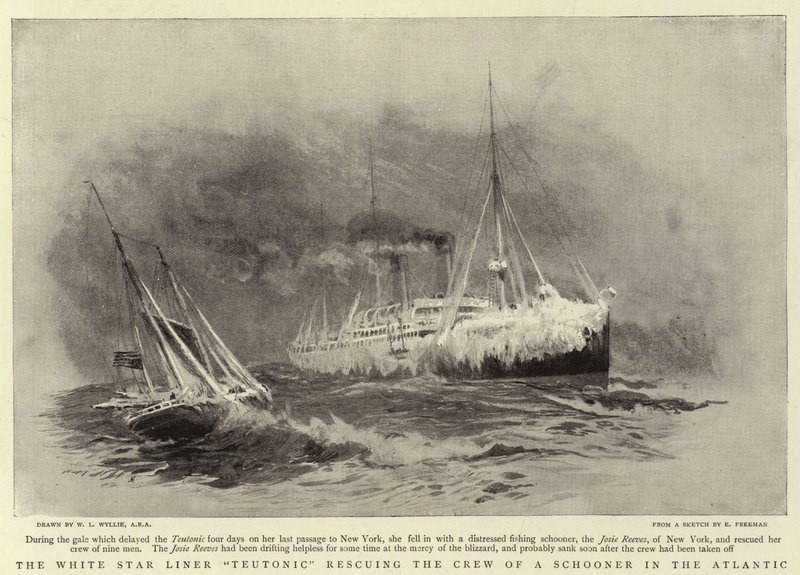 A White Star Liner Teutonic megmenti egy scooner legénységét az Atlanti-óceánon alkotó: William Lionel Wyllie