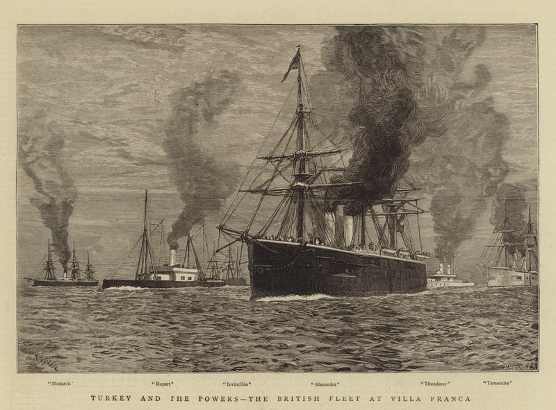 Törökország és a hatalmak, a brit flotta Villa Francában alkotó: William Lionel Wyllie