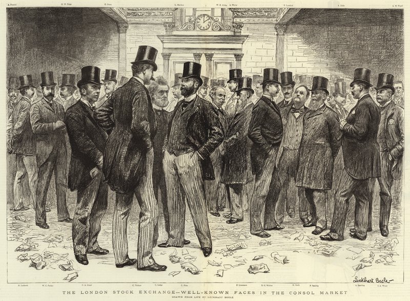 A londoni tőzsde, jól ismert arcok a konzolpiacon alkotó: William Lockhart Bogle