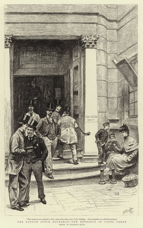 A londoni tőzsde, a Capel Court bejárata alkotó: William Lockhart Bogle