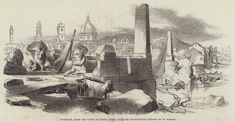 Firenze, a Ponte de Perro felől, a késői áradások után alkotó: William Parrott