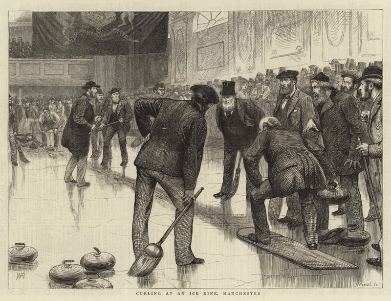 Curling egy jégpályán, Manchesterben alkotó: William Ralston