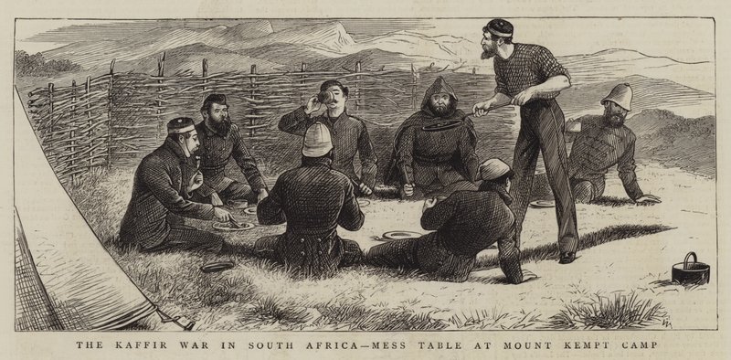 A kaffir háború Dél-Afrikában, Mess Table a Mount Kempt táborban alkotó: William Ralston