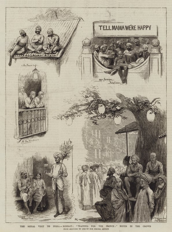 Királyi látogatás Indiában, Bombay, Várakozás a hercegre, Feljegyzések a tömegben alkotó: William Ralston