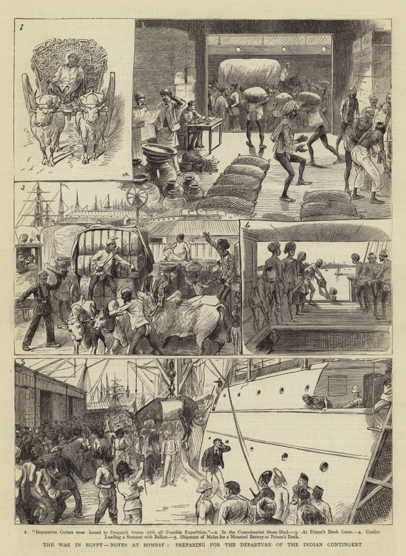 Az egyiptomi háború, feljegyzések Bombayben, az indiai kontingens indulásának előkészítése alkotó: William Ralston