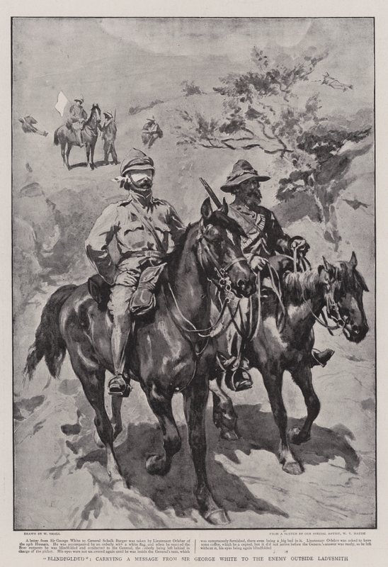 Bekötött szemmel, Sir George White üzenetét vitte a Ladysmith melletti ellenségnek alkotó: William Small