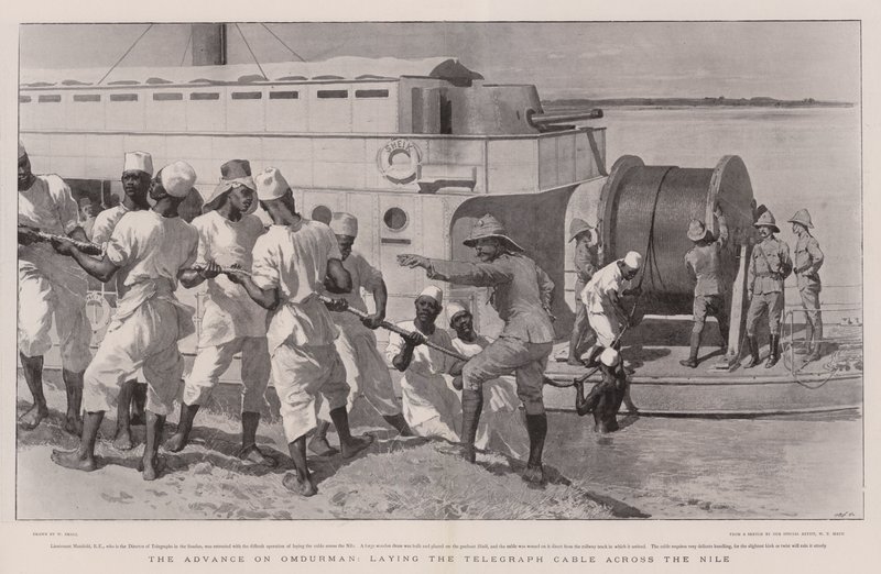 Az Advance on Omdurman, a távírókábel átvezetése a Níluson alkotó: William Small