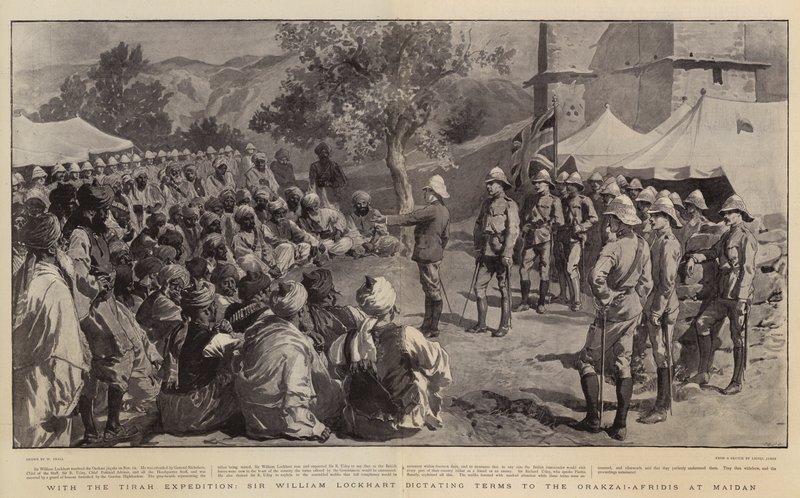 A Tirah-expedícióval Sir William Lockhart diktálja a feltételeket az Orakzai-Afridiseknek a Maidanon alkotó: William Small