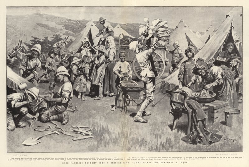 A búr családokat egy brit táborba vitték, Tommy otthon készíti a menekülteket alkotó: William T. Maud