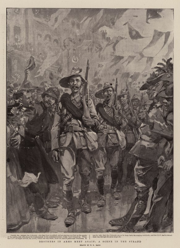 Brothers in Arms Meet again, A Scene in the Strand alkotó: William T. Maud