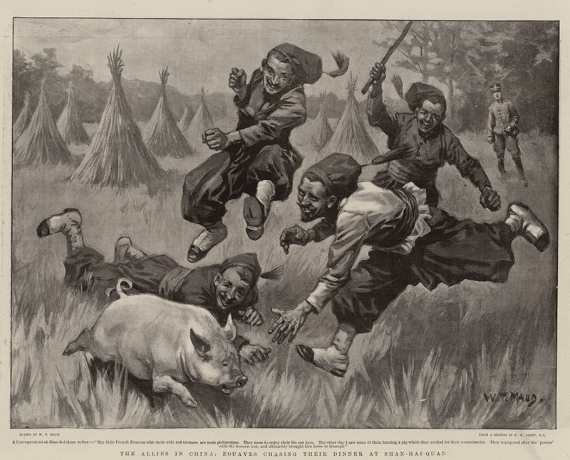 A szövetségesek Kínában, a Zouaves a vacsorájukat kergeti Shan-hai-Quanban alkotó: William T. Maud