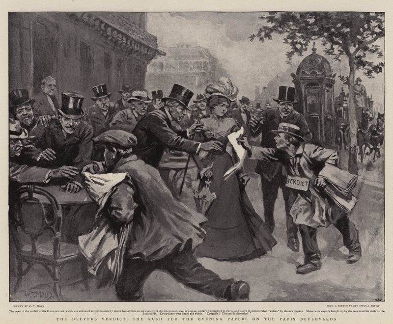 A Dreyfus-ítélet, az esti lapok rohanása a párizsi körúton alkotó: William T. Maud
