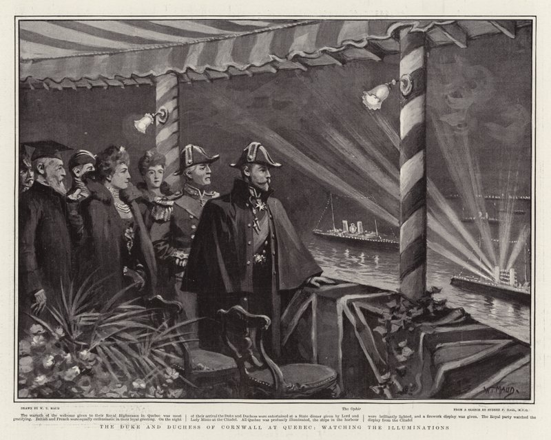 Cornwall hercege és hercegnője Quebecben, nézi az Illuminations-t alkotó: William T. Maud