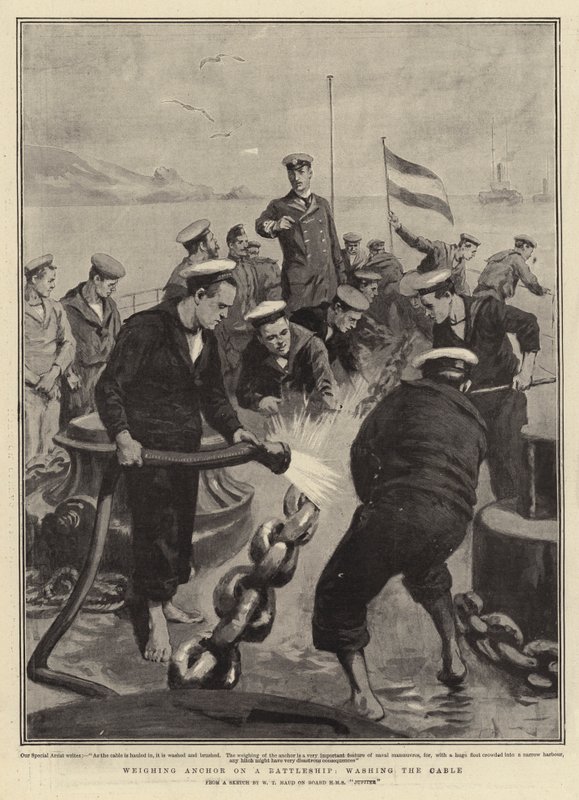 Horgony mérése csatahajón, kábelmosás alkotó: William T. Maud