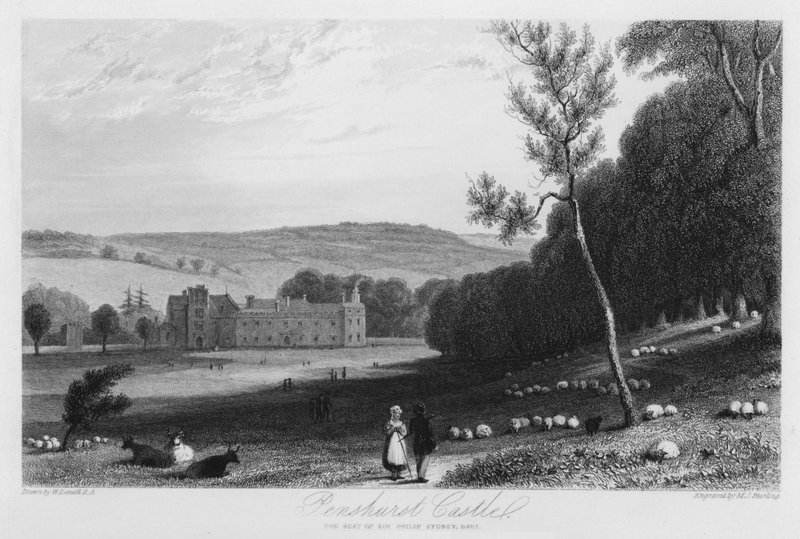 Penshurst kastély, Sir Philip Sydney székhelye (metszet) alkotó: William (after) Daniell