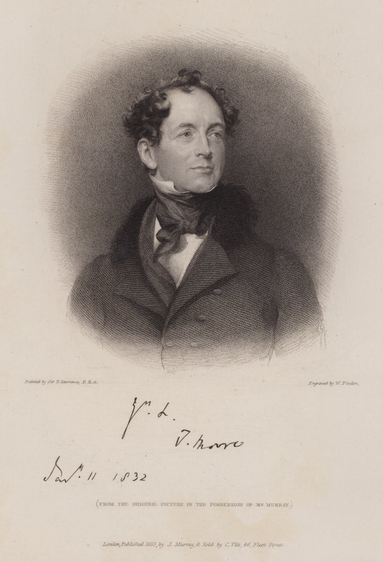 Thomas Moore, ír költő és Lord Byron életrajzírója (metszet) alkotó: William (after) Finden