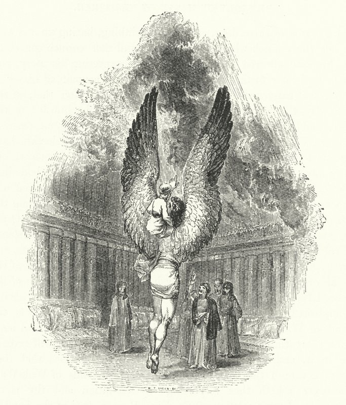 Hasan az Efreet Dahnash vállán (metszet) alkotó: William (after) Harvey