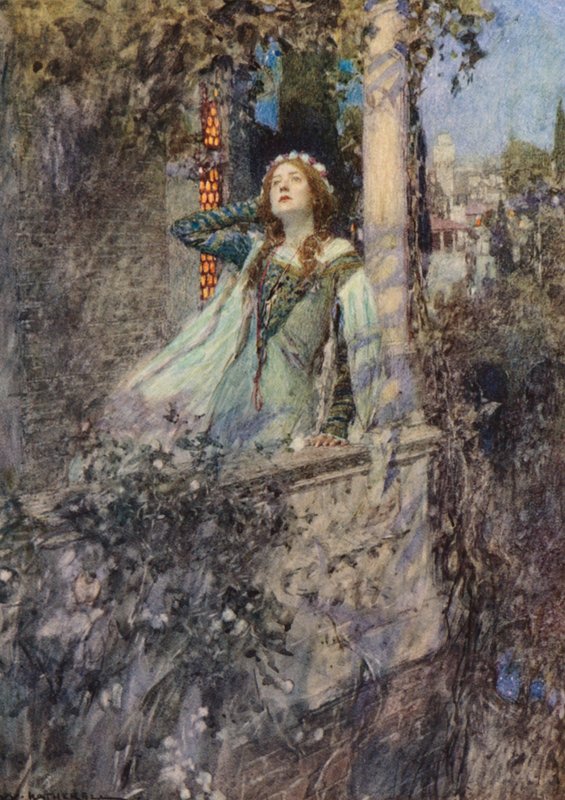 Shakespeare Rómeó és Júlia: felvonás II. jelenete (színes litográfia) alkotó: William (after) Hatherell