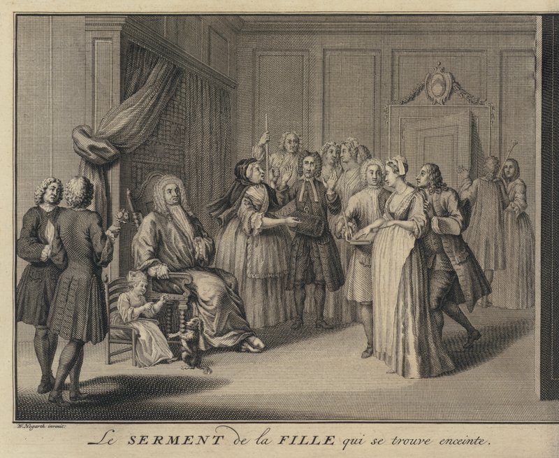 Egy nő megesküdött egy gyereket a sírpolgárra (metszet) alkotó: William (after) Hogarth