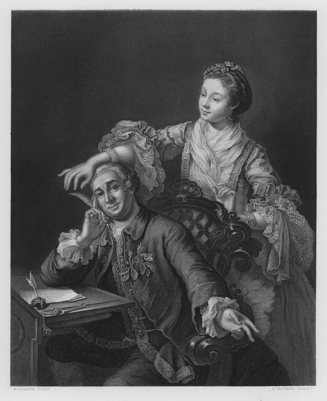 Garrick és felesége, a képről a Királyi Gyűjteményben (metszet) alkotó: William (after) Hogarth