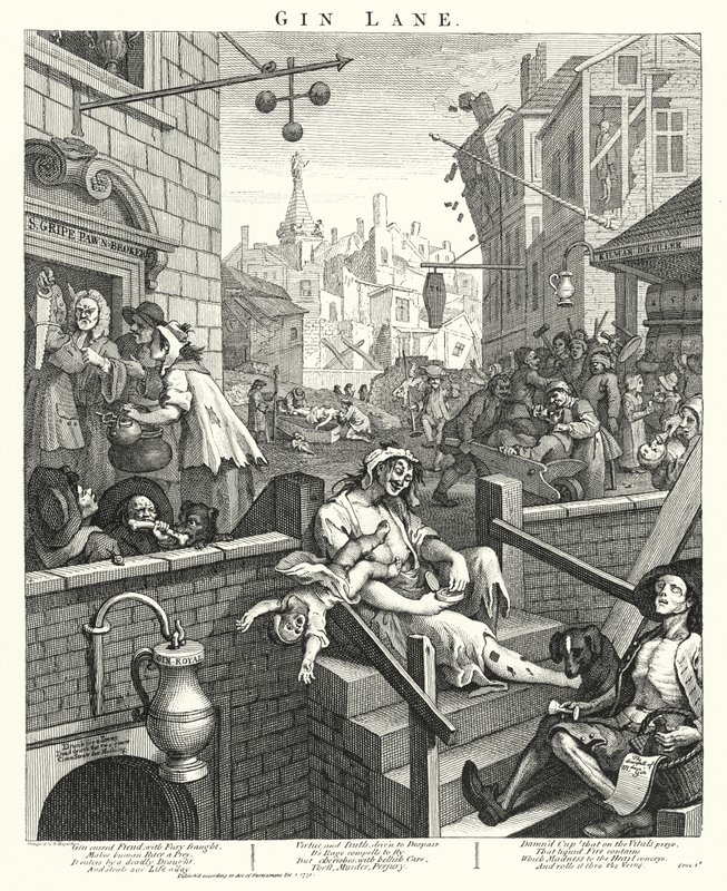 Gin Lane (metszet) alkotó: William (after) Hogarth