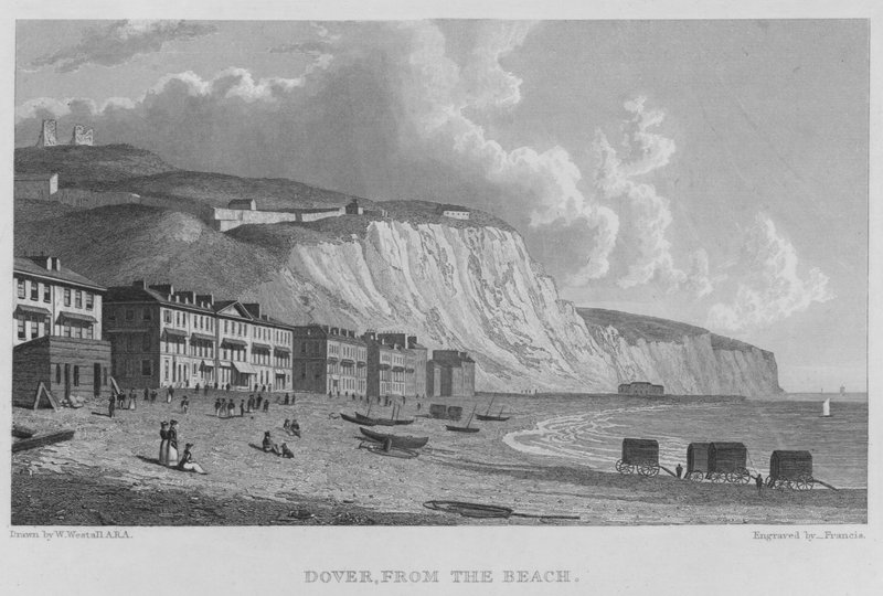 Dover, a tengerpartról (metszet) alkotó: William (after) Westall