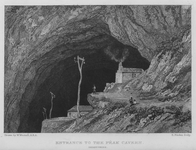 Bejárat a Peak Cavernbe, Derbyshire (metszet) alkotó: William (after) Westall