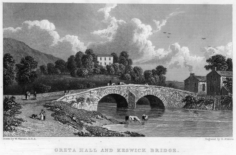 Greta Hall és Keswick híd (metszet) alkotó: William (after) Westall