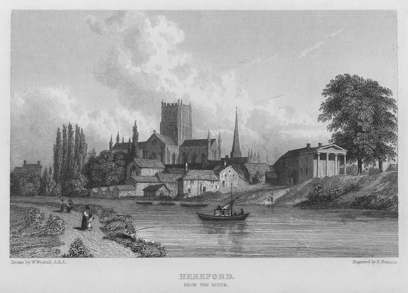 Hereford, a folyóból (metszet) alkotó: William (after) Westall