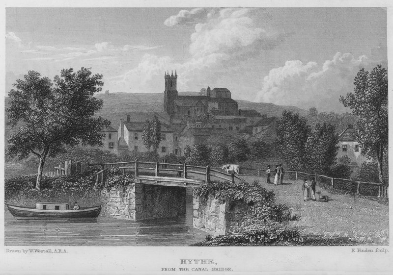 Hythe, a Csatornahídról (metszet) alkotó: William (after) Westall