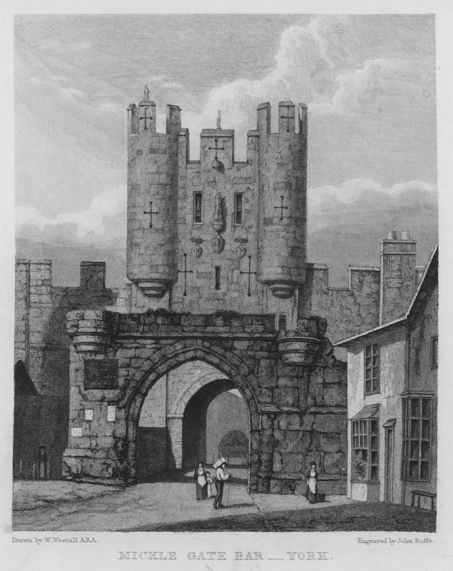 Mickle Gate Bar, York (metszet) alkotó: William (after) Westall