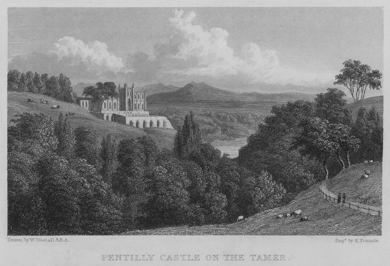 Pentillie kastély a Tameren (metszet) alkotó: William (after) Westall
