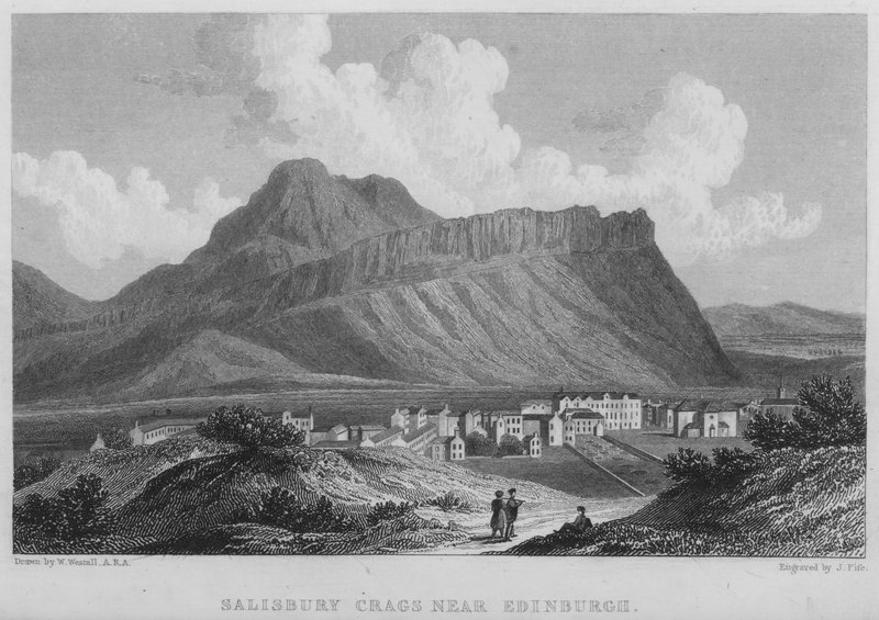 Salisbury Crags Edinburgh közelében (metszet) alkotó: William (after) Westall