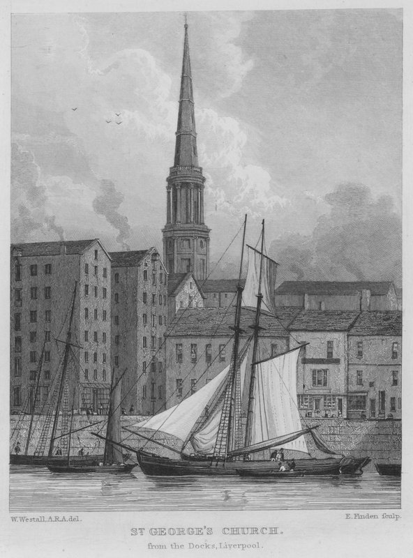 Szent György-templom, a Dokkból, Liverpool (metszet) alkotó: William (after) Westall